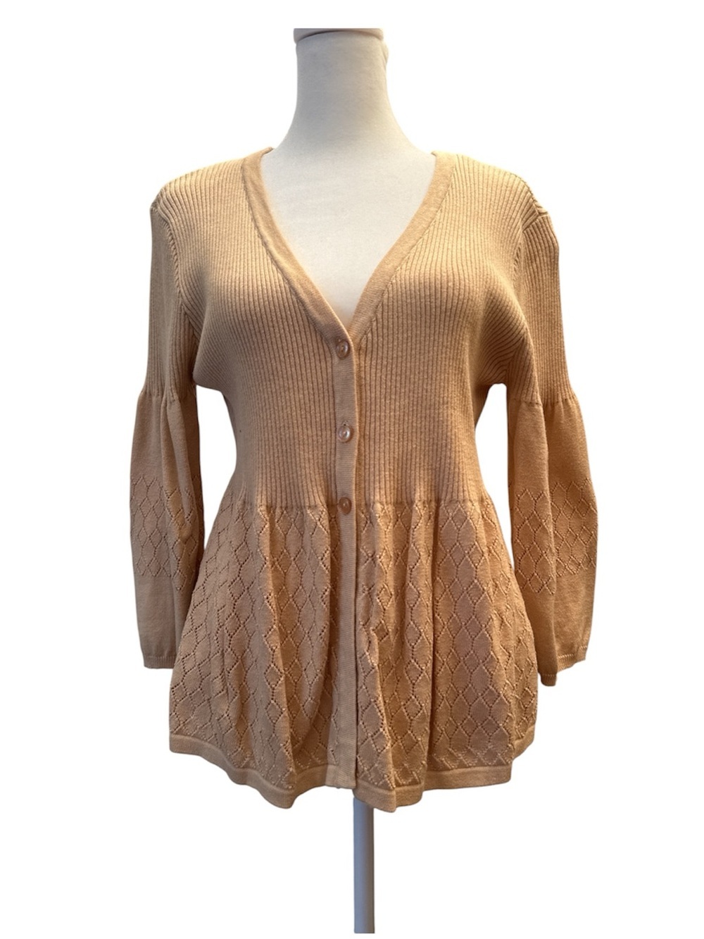 Art And Soul Tan Knit V-Neck Button Front Cardigan